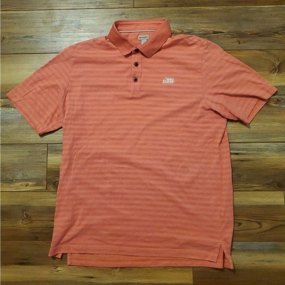 Ashworth Wild Dunes Golf Polo Shirt Mens Large Pink Striped AE4870 A2B001 L